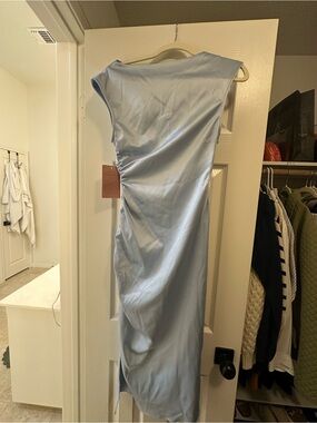 BHLDN Pale Blue Satin Asymmetric Midi Dress NWT